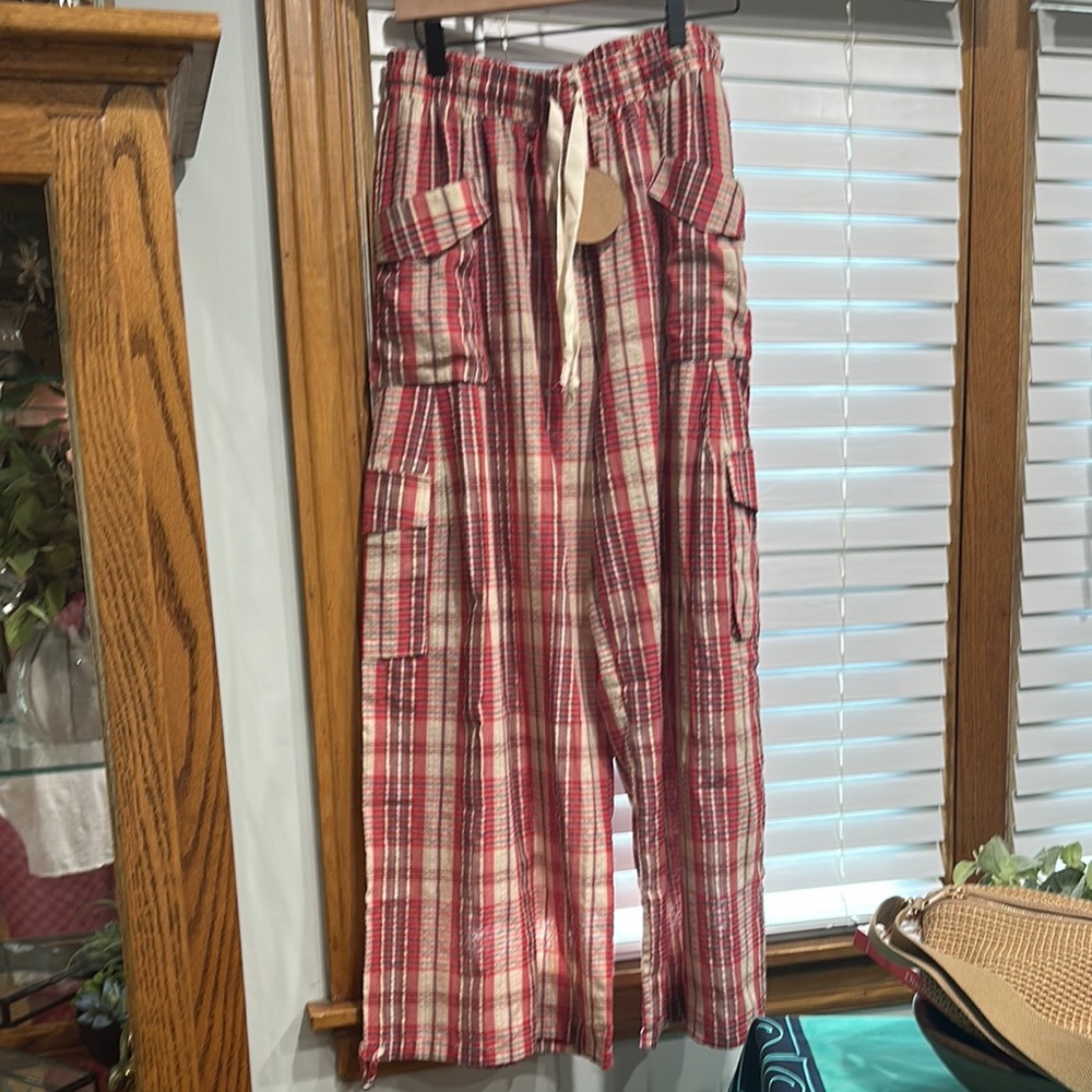 BiBi Red and White Plaid Cargo Pants